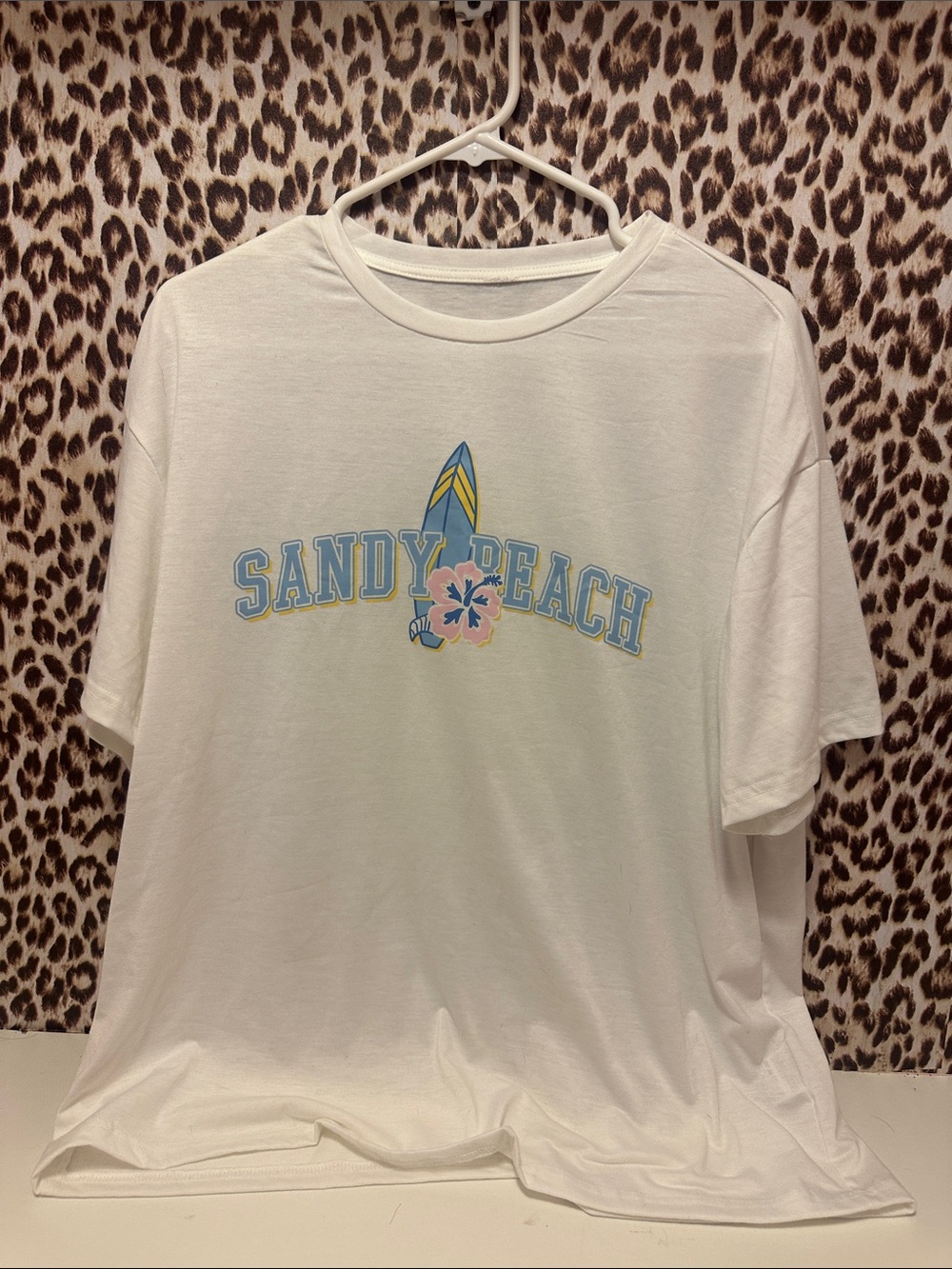 Sandy Beach Graphic Tee - White with Pastel Blue & Pink